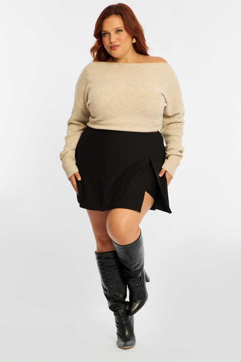 Beige Knit Top Long Sleeve Batwing for YouandAll Fashion