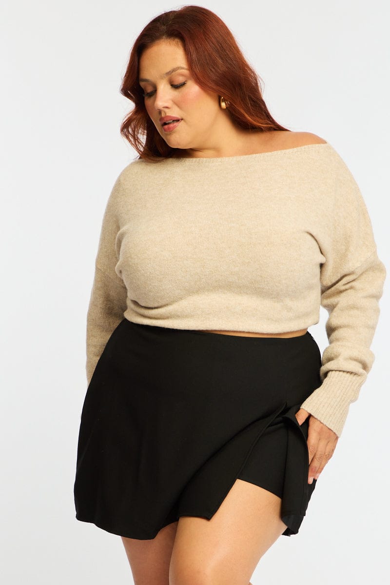 Beige Knit Top Long Sleeve Batwing for YouandAll Fashion