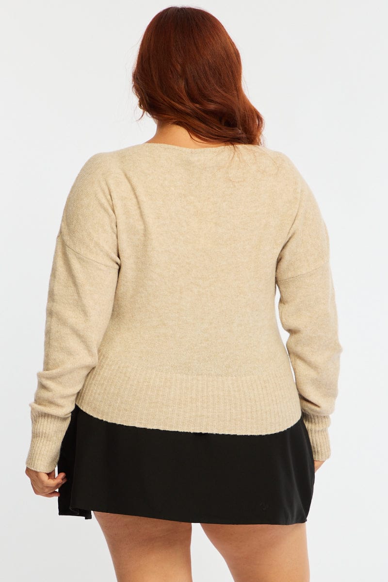 Beige Knit Top Long Sleeve Batwing for YouandAll Fashion