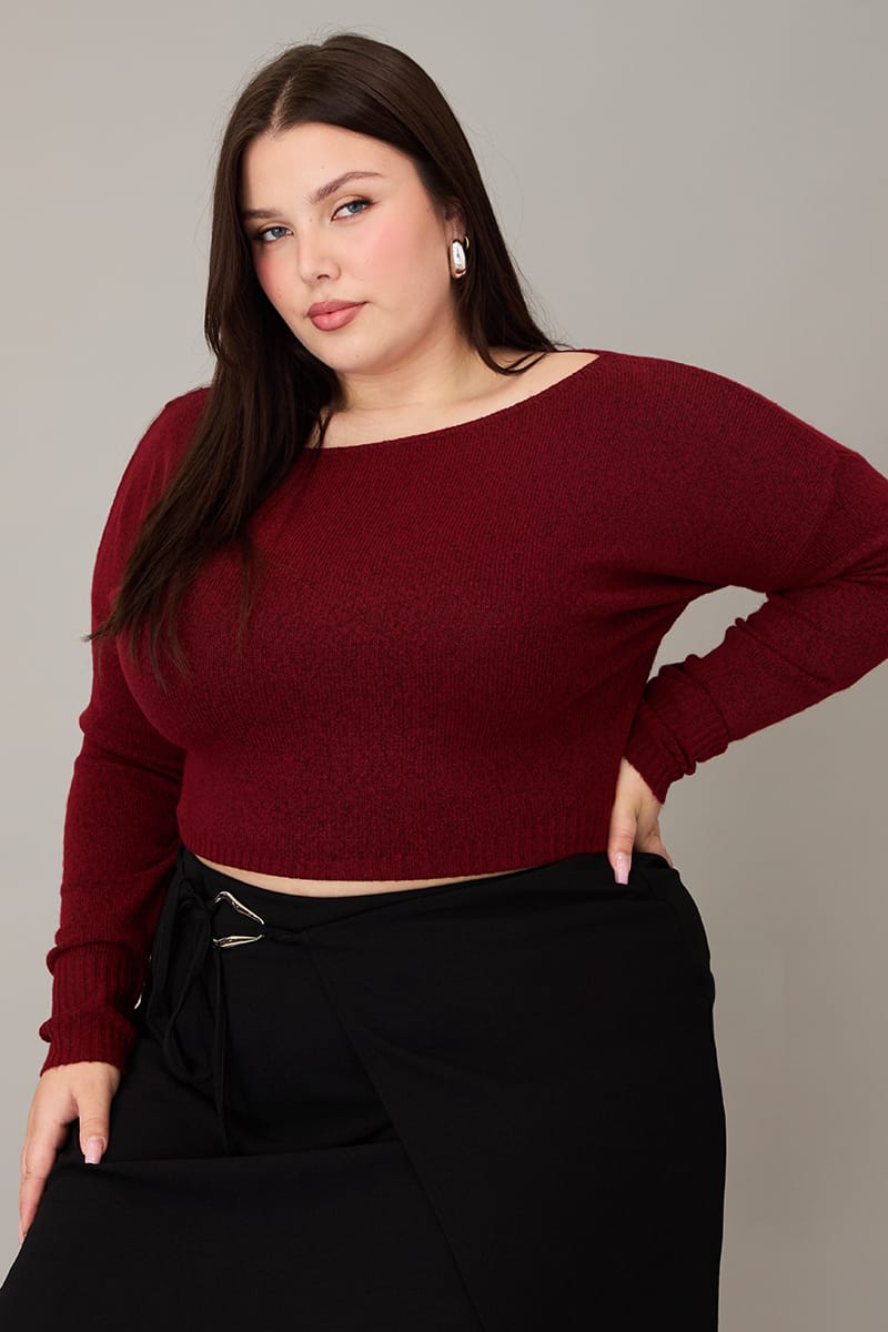 Red Knit Top Long Sleeve Batwing for YouandAll Fashion