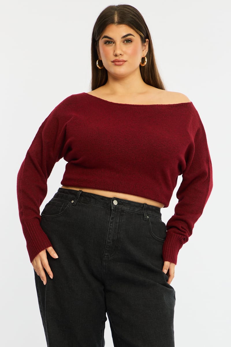 Red Knit Top Long Sleeve Batwing for YouandAll Fashion