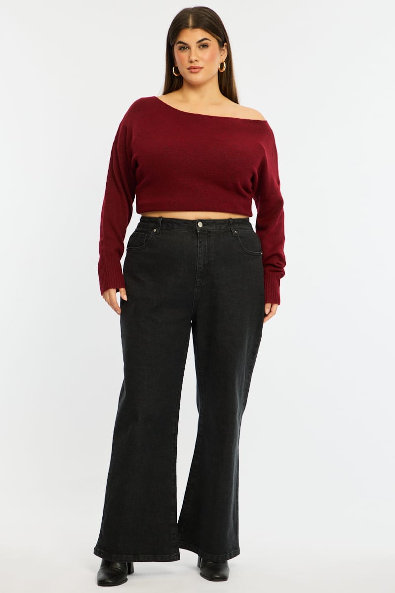 Red Knit Top Long Sleeve Batwing for YouandAll Fashion