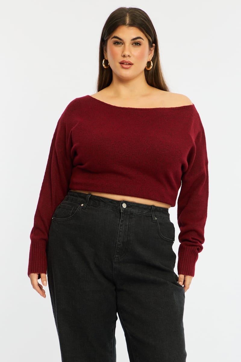 Red Knit Top Long Sleeve Batwing for YouandAll Fashion