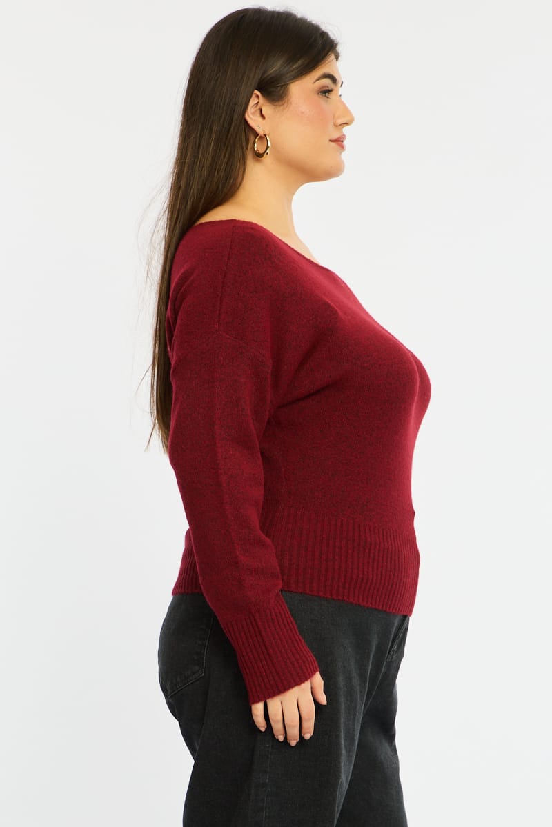 Red Knit Top Long Sleeve Batwing for YouandAll Fashion