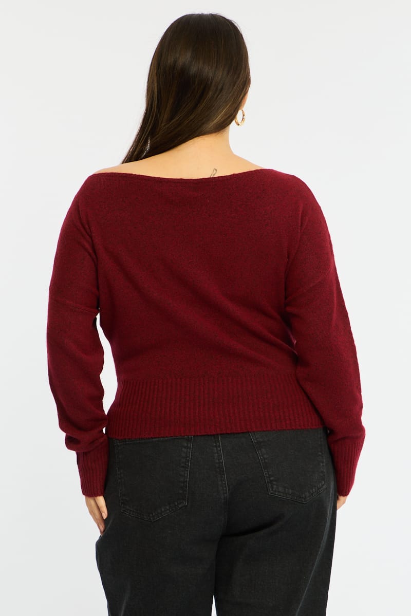 Red Knit Top Long Sleeve Batwing for YouandAll Fashion