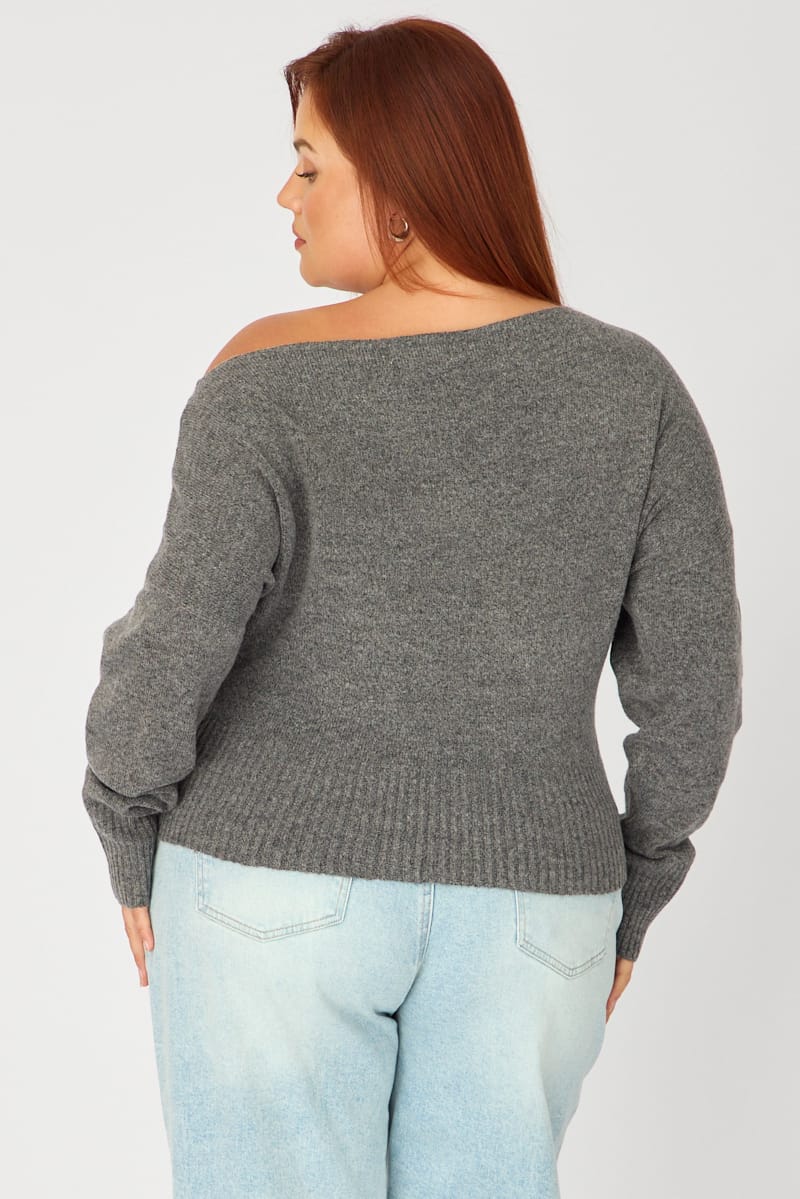 Grey Off Shoulder Long Sleeve Knit for YouandAll Fashion