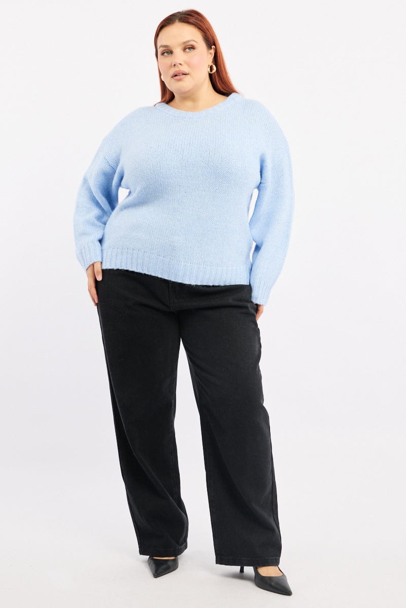 Blue Knit Jumper Long Sleeve Crew Neck for YouandAll Fashion