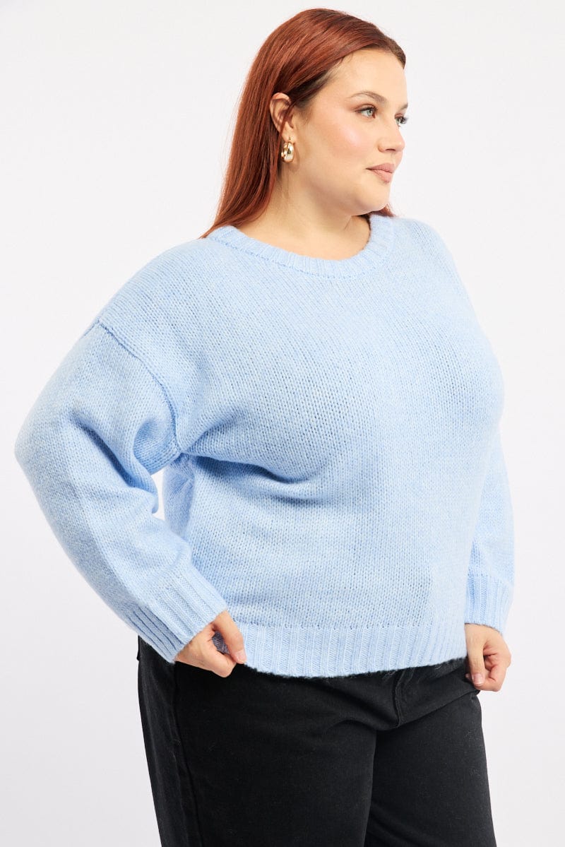 Blue Knit Jumper Long Sleeve Crew Neck for YouandAll Fashion