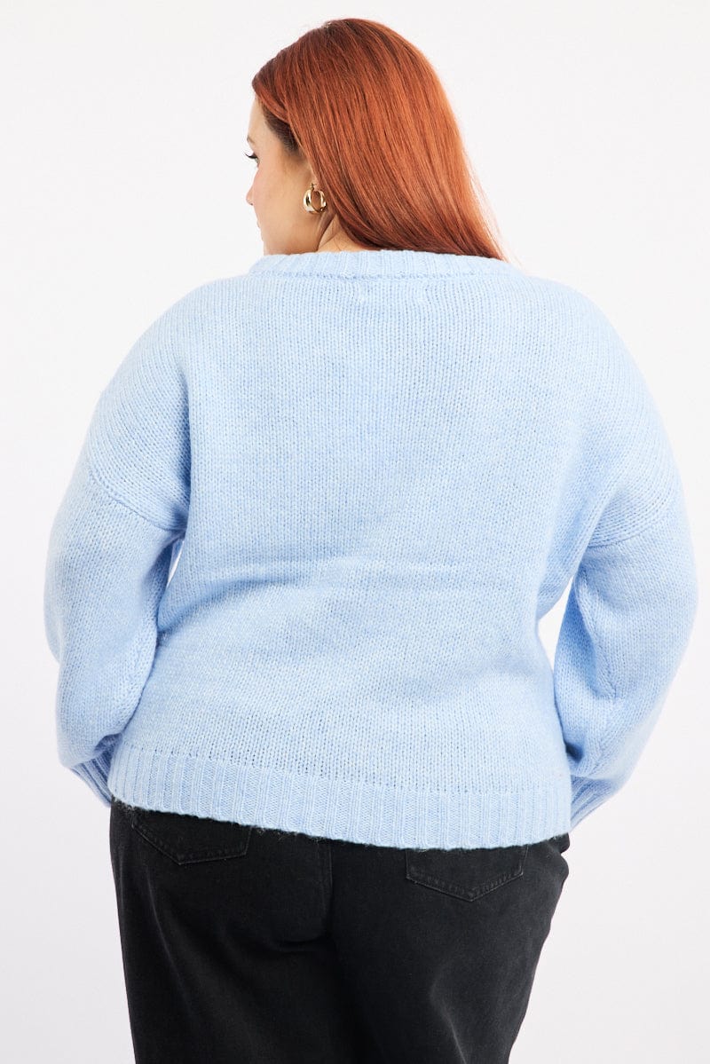 Blue Knit Jumper Long Sleeve Crew Neck for YouandAll Fashion