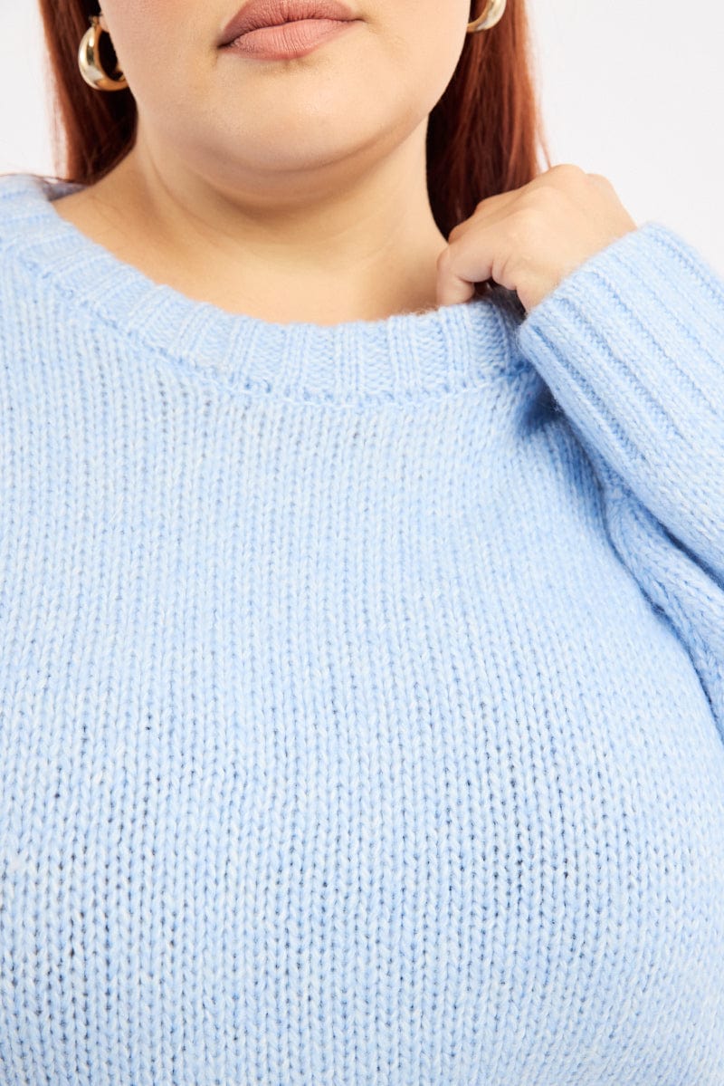 Blue Knit Jumper Long Sleeve Crew Neck for YouandAll Fashion