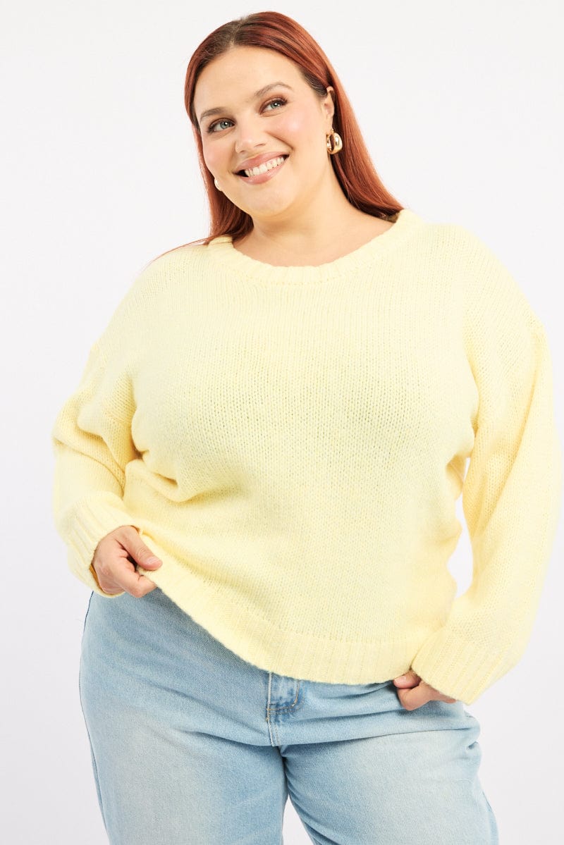 Yellow Knit Jumper Long Sleeve Crew Neck for YouandAll Fashion