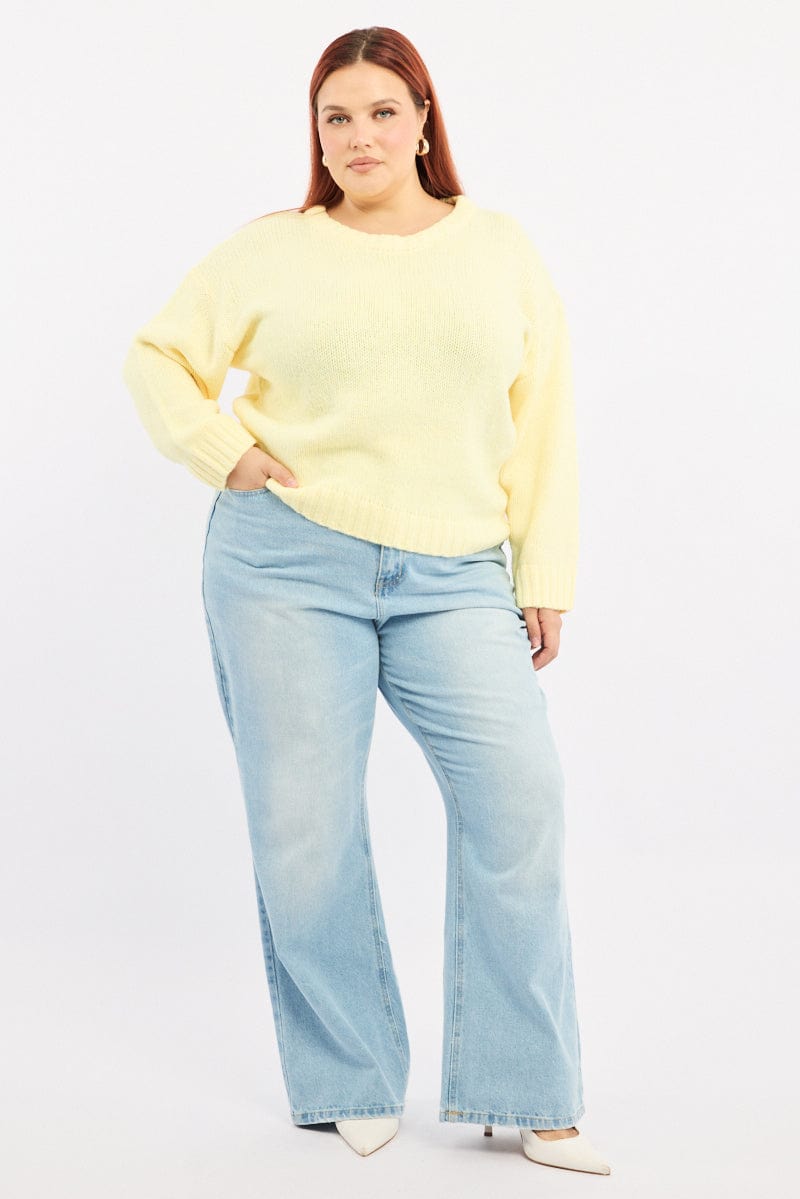 Yellow Knit Jumper Long Sleeve Crew Neck for YouandAll Fashion
