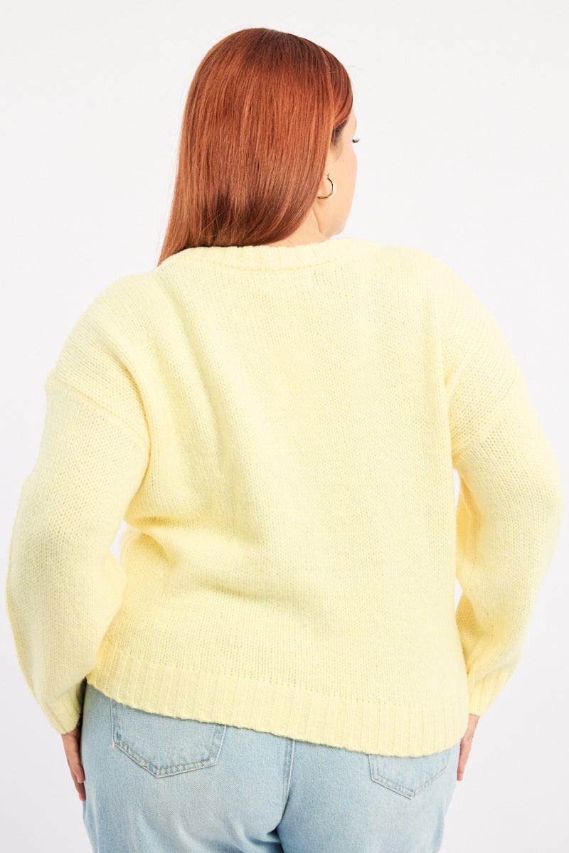 Yellow Knit Jumper Long Sleeve Crew Neck for YouandAll Fashion