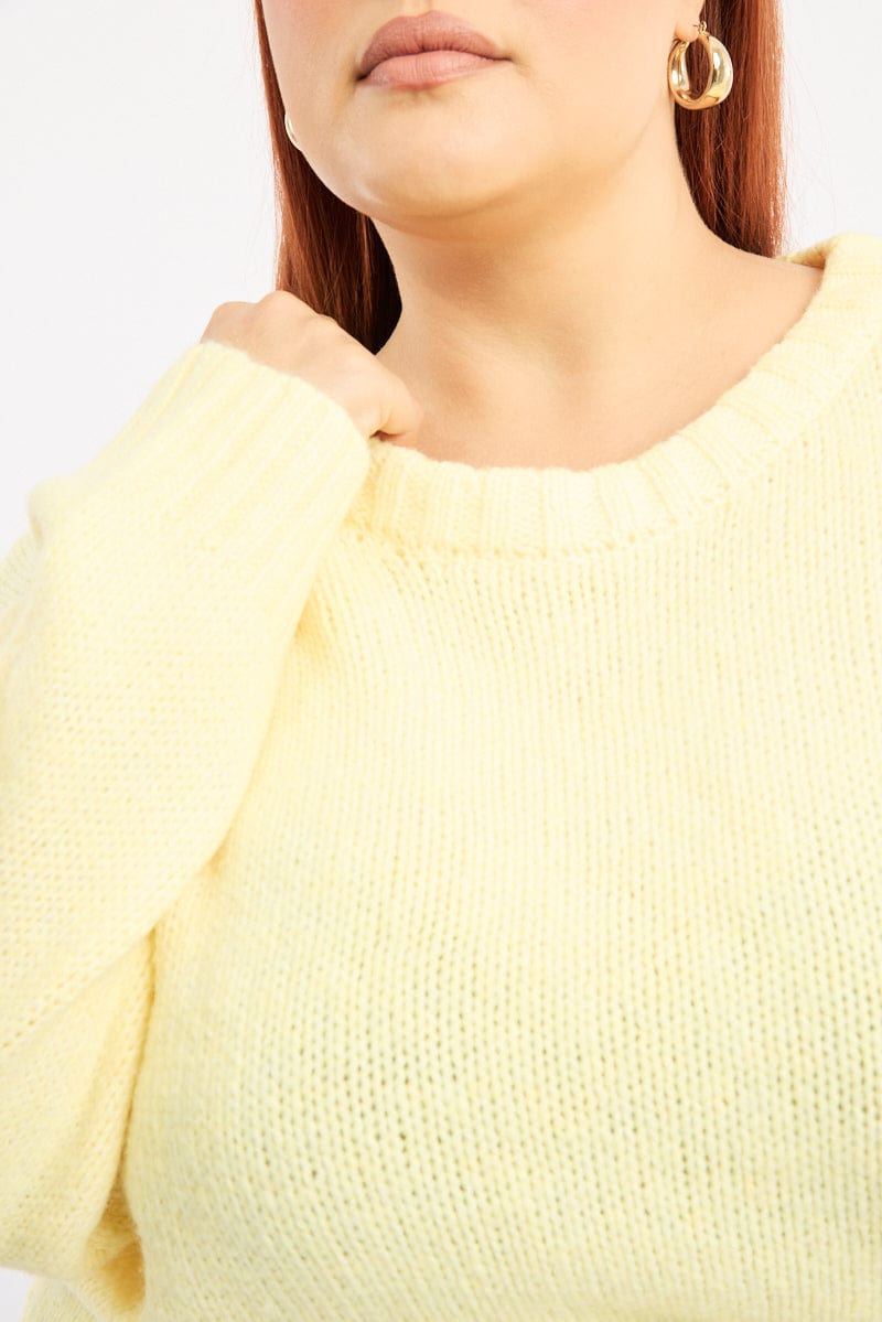 Yellow Knit Jumper Long Sleeve Crew Neck for YouandAll Fashion