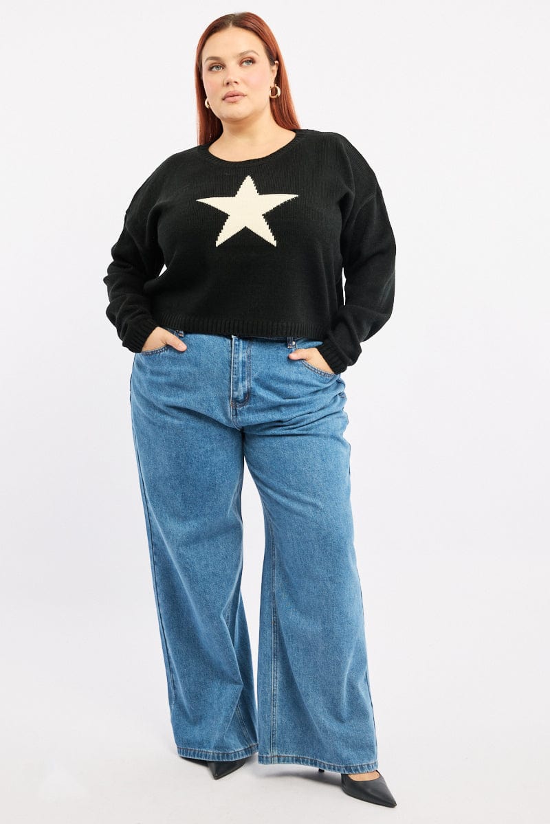 Black Knit Jumper Long Sleeve Crew Neck for YouandAll Fashion