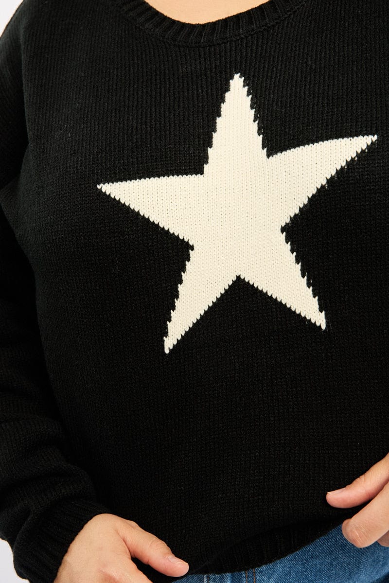 Black Knit Jumper Long Sleeve Crew Neck for YouandAll Fashion