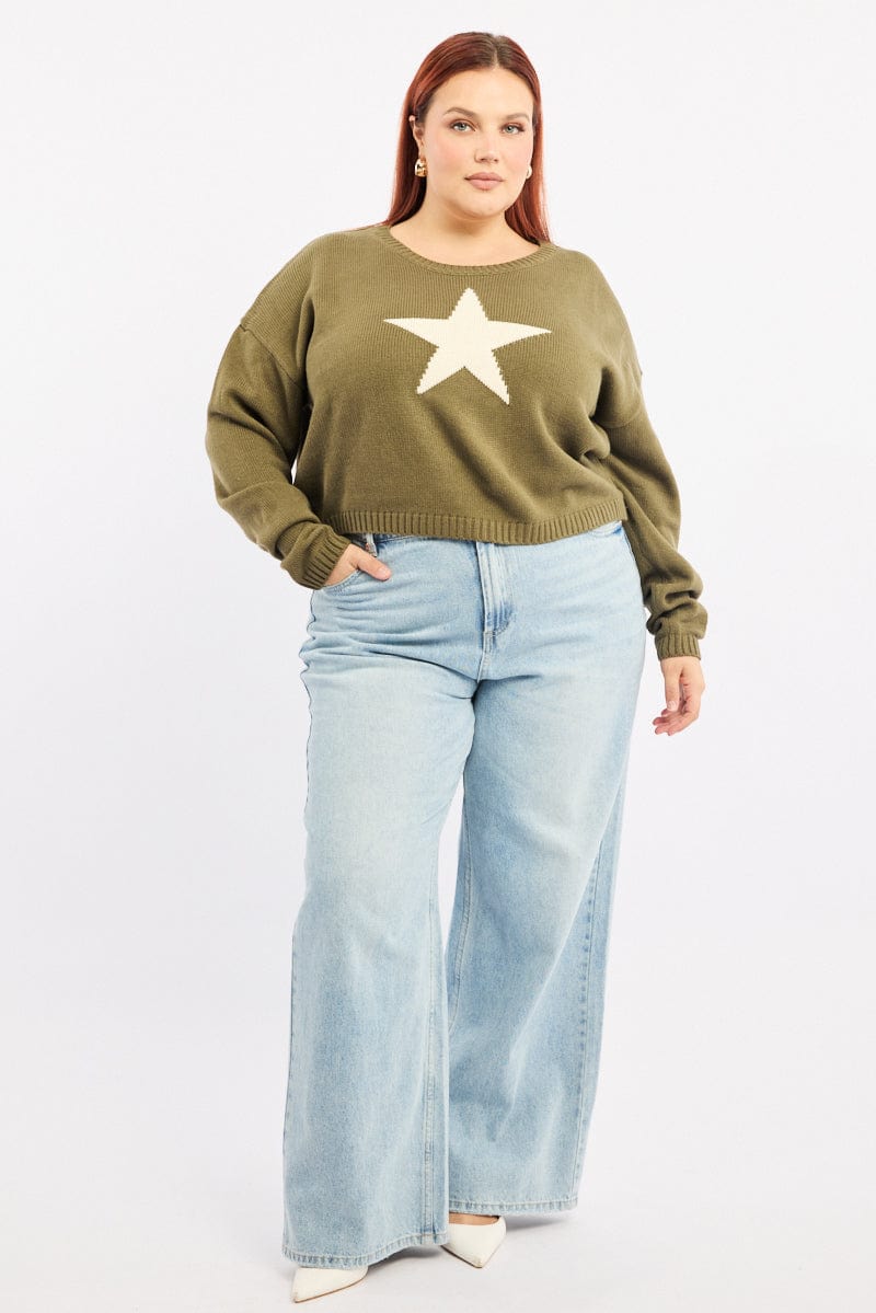 Green Knit Jumper Long Sleeve Crew Neck for YouandAll Fashion