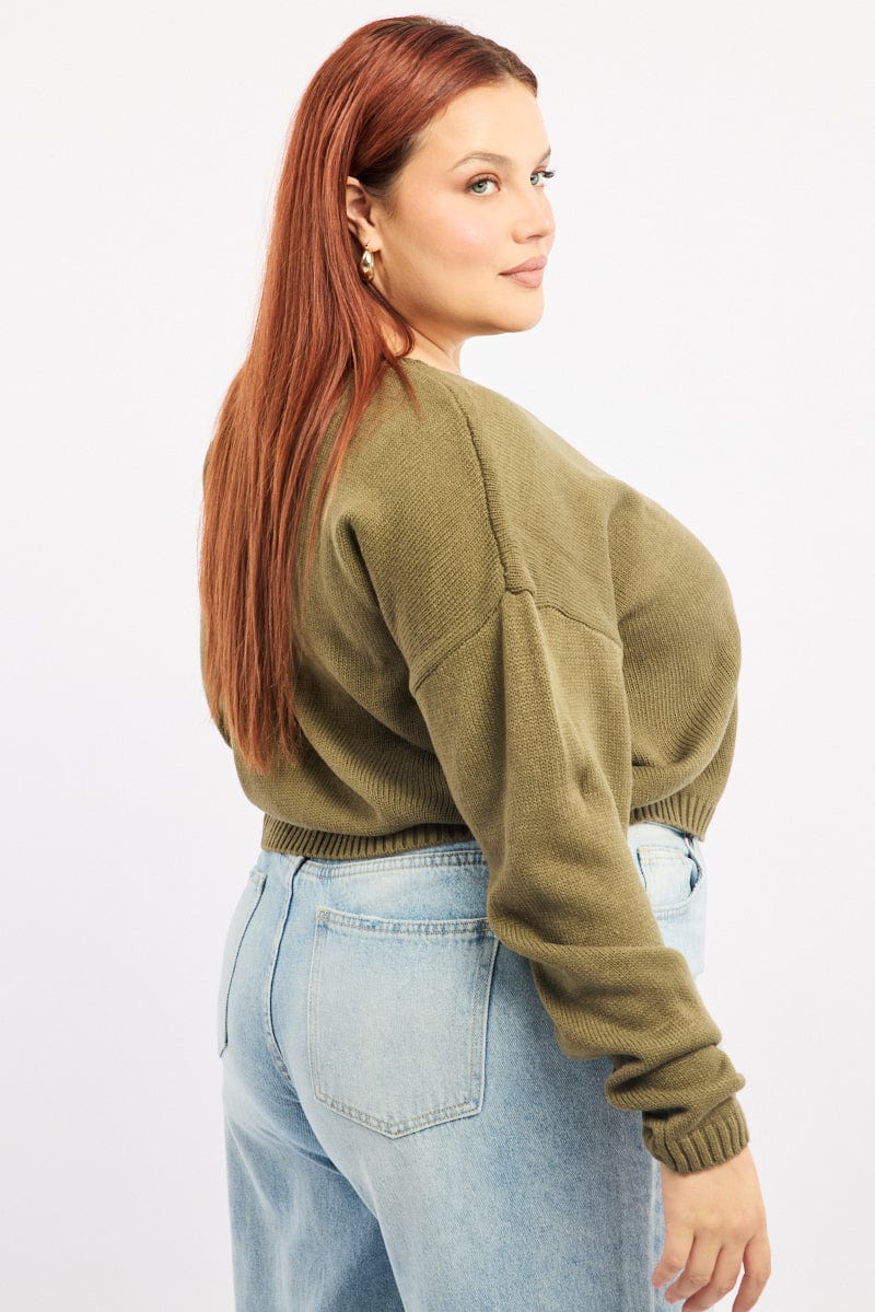 Green Knit Jumper Long Sleeve Crew Neck for YouandAll Fashion