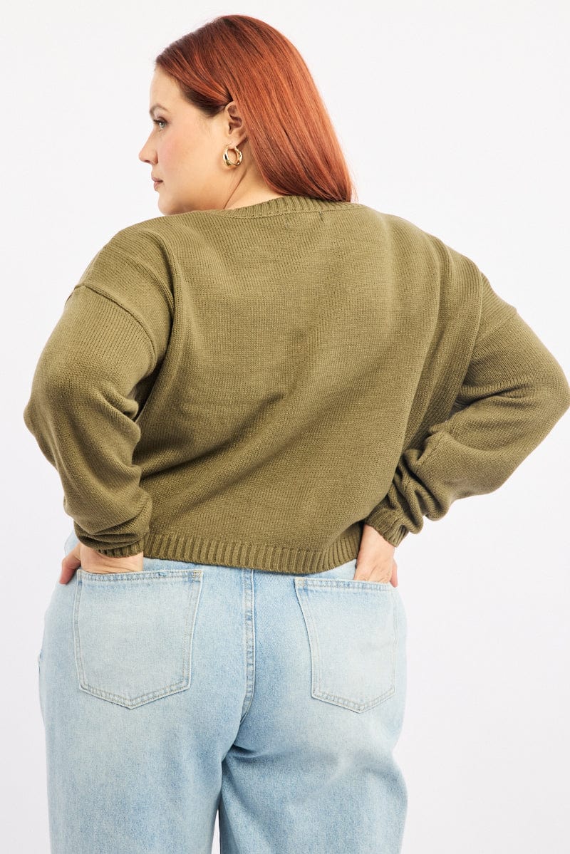 Green Knit Jumper Long Sleeve Crew Neck for YouandAll Fashion