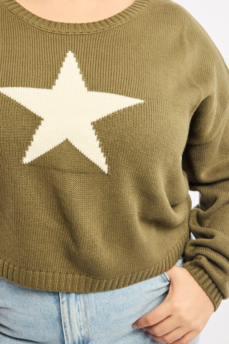 Green Knit Jumper Long Sleeve Crew Neck for YouandAll Fashion