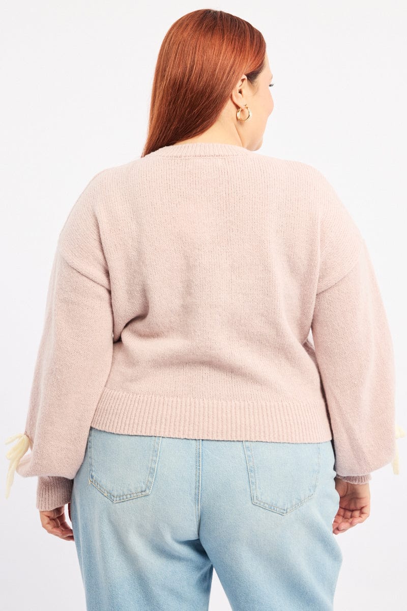 Pink Knit Jumper Long Sleeve Bow Tie for YouandAll Fashion