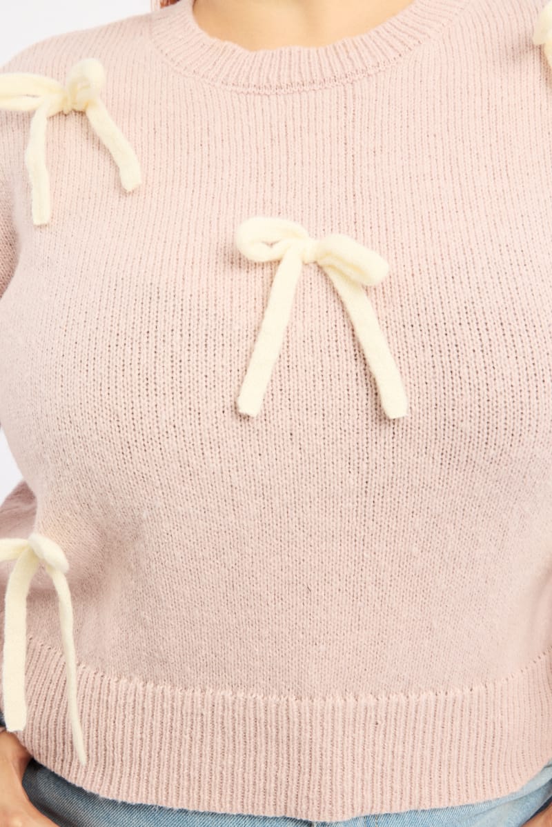 Pink Knit Jumper Long Sleeve Bow Tie for YouandAll Fashion