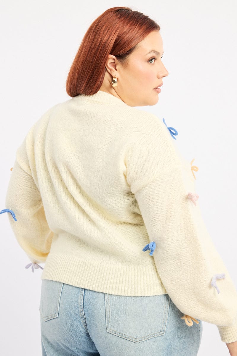 White Knit Jumper Long Sleeve Bow Tie Detail for YouandAll Fashion