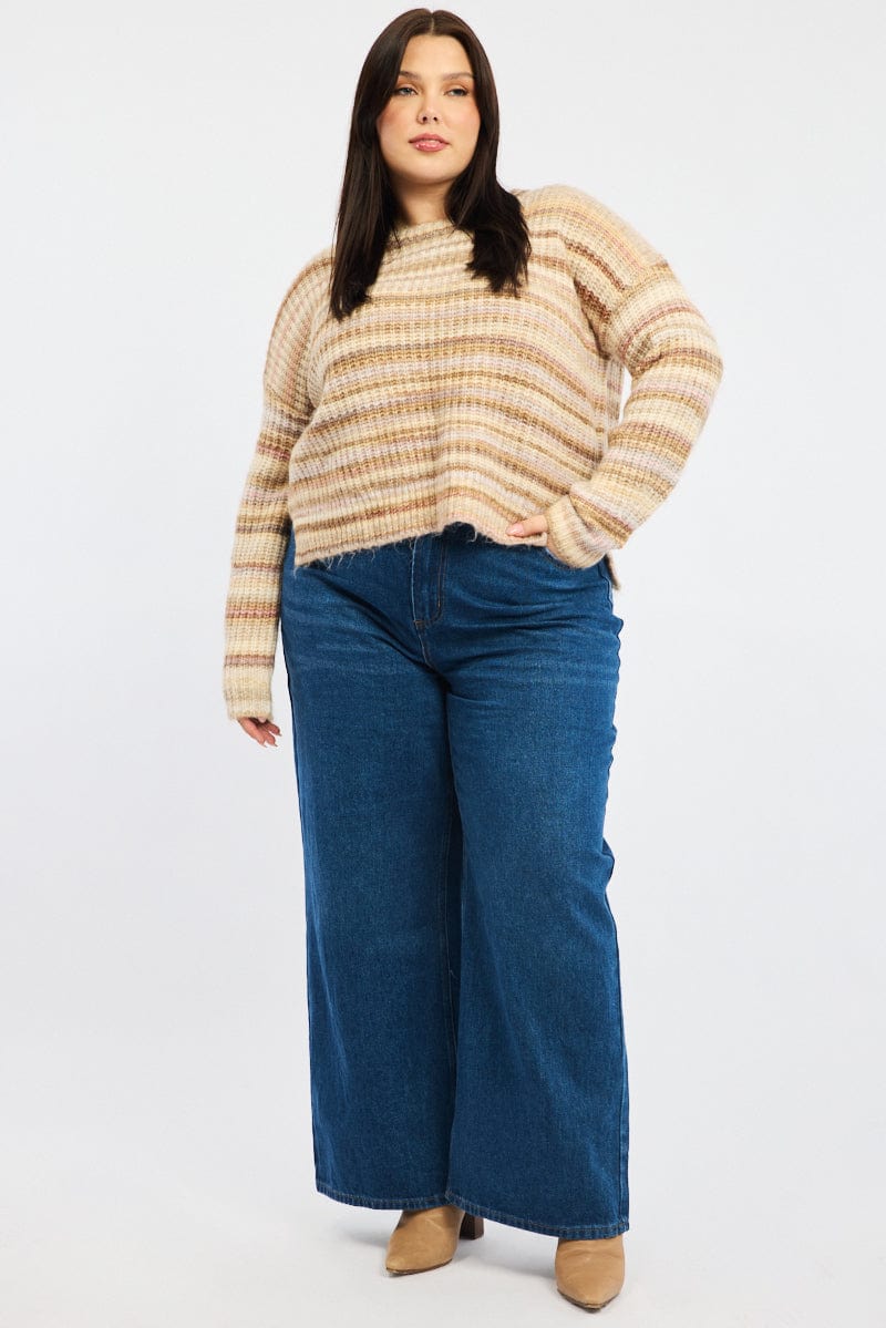 Pink Stripe Jumper Long Sleeve Crew Neck for YouandAll Fashion