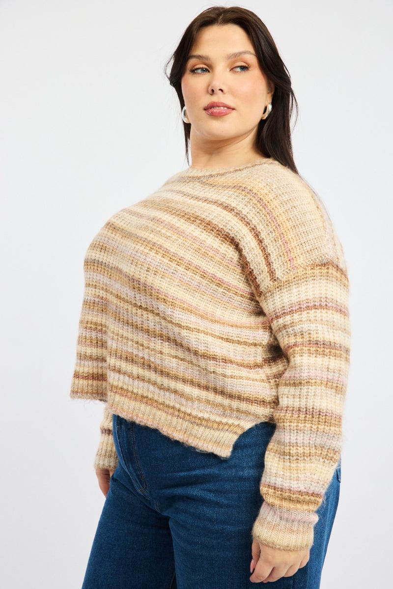 Pink Stripe Jumper Long Sleeve Crew Neck for YouandAll Fashion