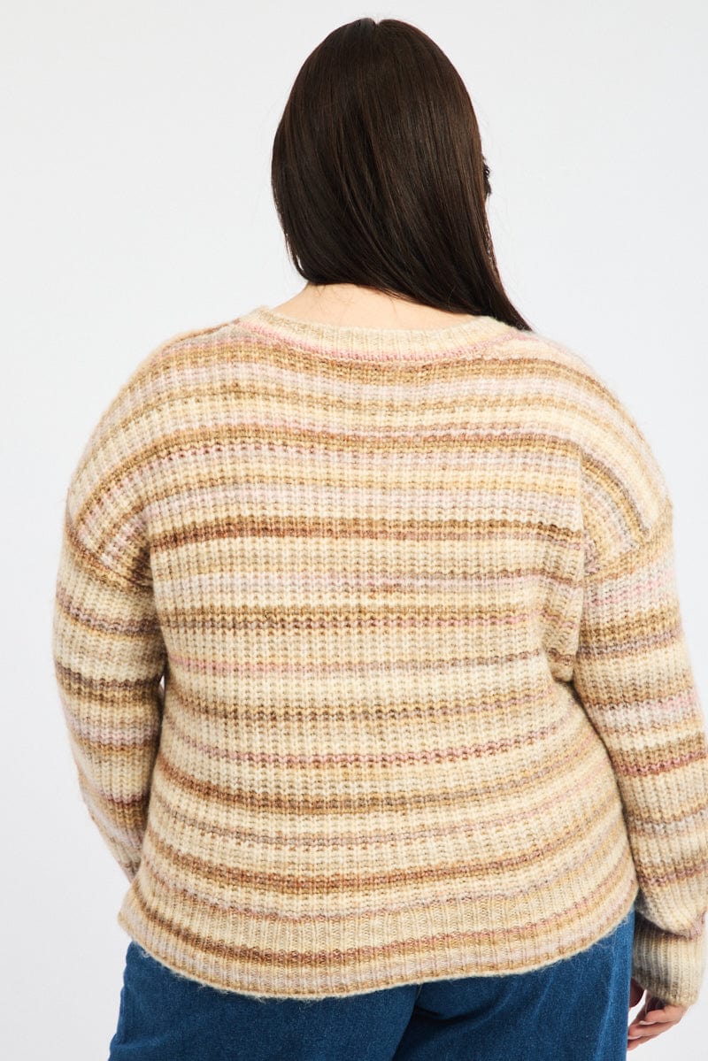 Pink Stripe Jumper Long Sleeve Crew Neck for YouandAll Fashion