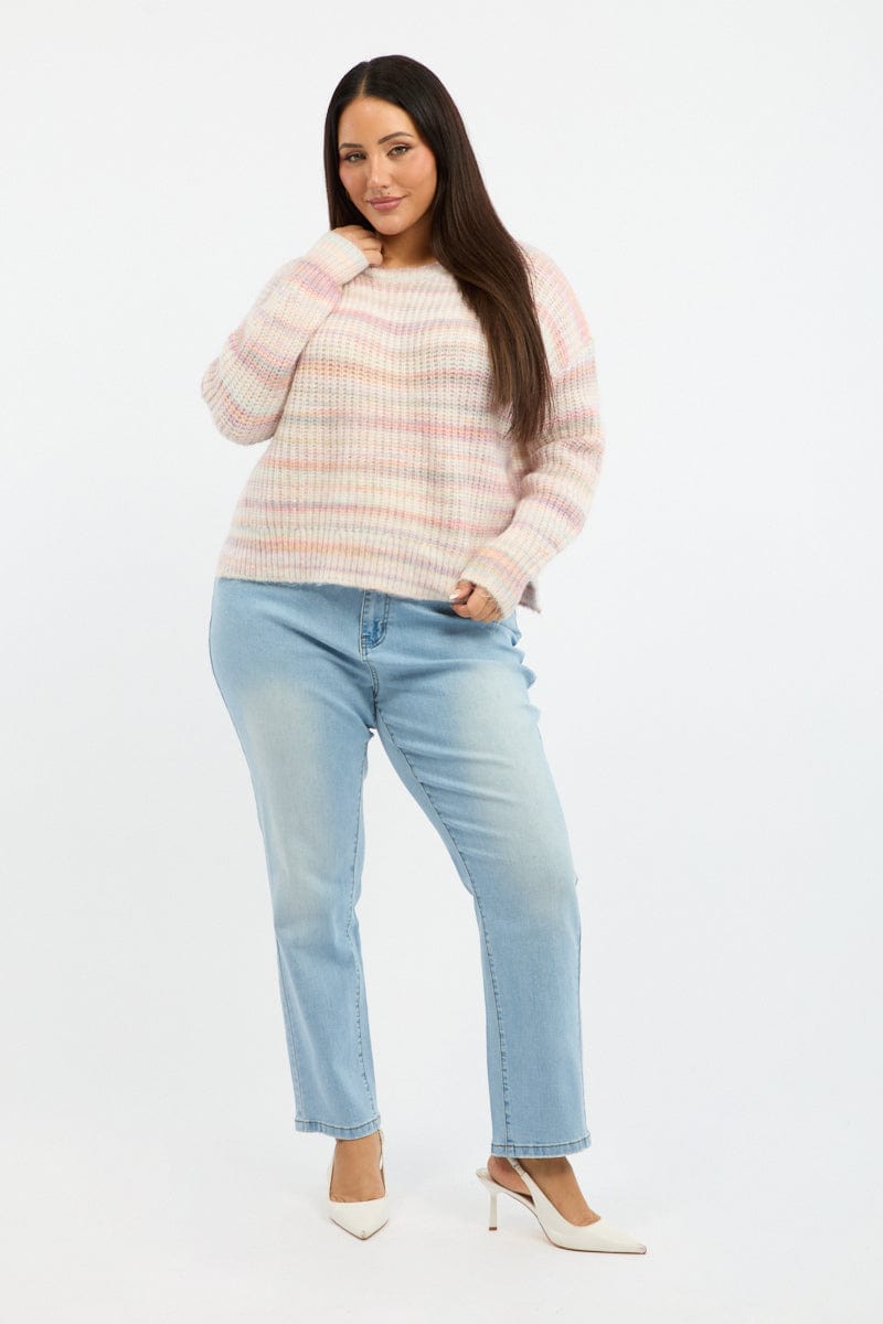 Pink Stripe Jumper Long Sleeve Crew Neck for YouandAll Fashion
