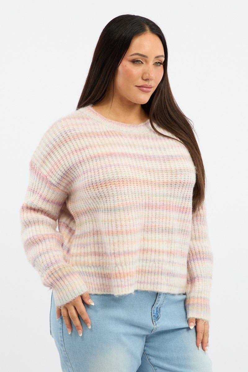Pink Stripe Jumper Long Sleeve Crew Neck for YouandAll Fashion
