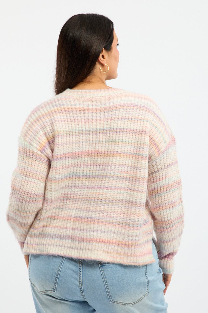 Pink Stripe Jumper Long Sleeve Crew Neck for YouandAll Fashion