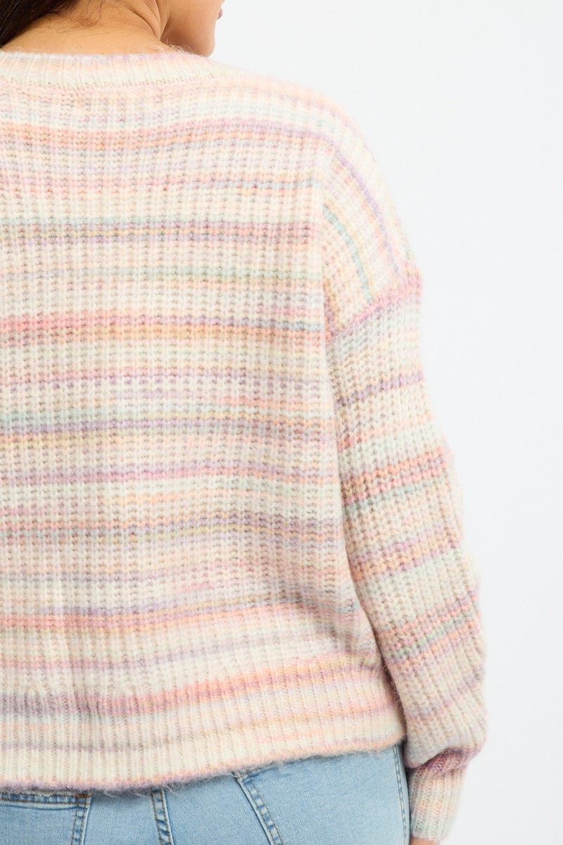 Pink Stripe Jumper Long Sleeve Crew Neck for YouandAll Fashion
