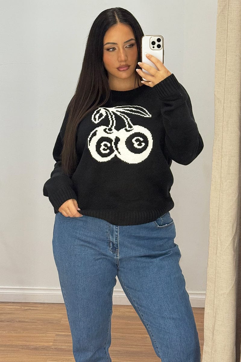 Black Cherry Knit Top Long Sleeve for YouandAll Fashion