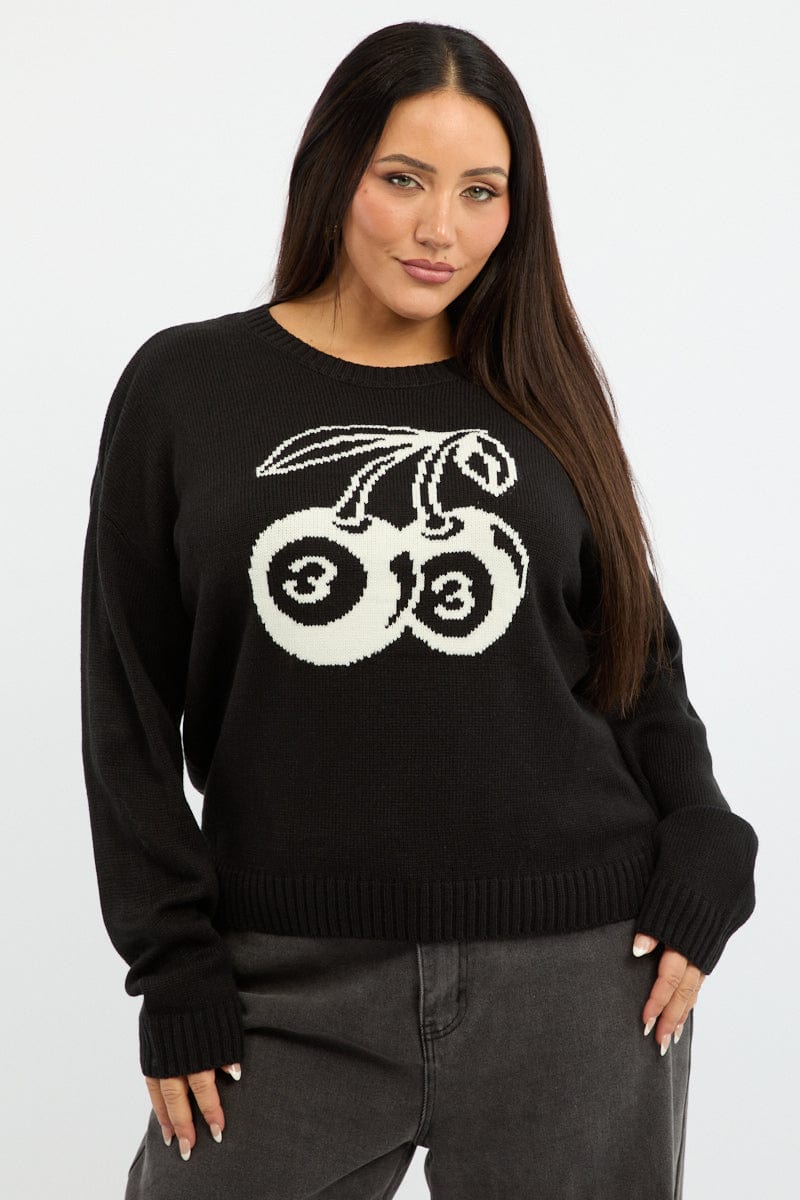 Black Cherry Knit Top Long Sleeve for YouandAll Fashion