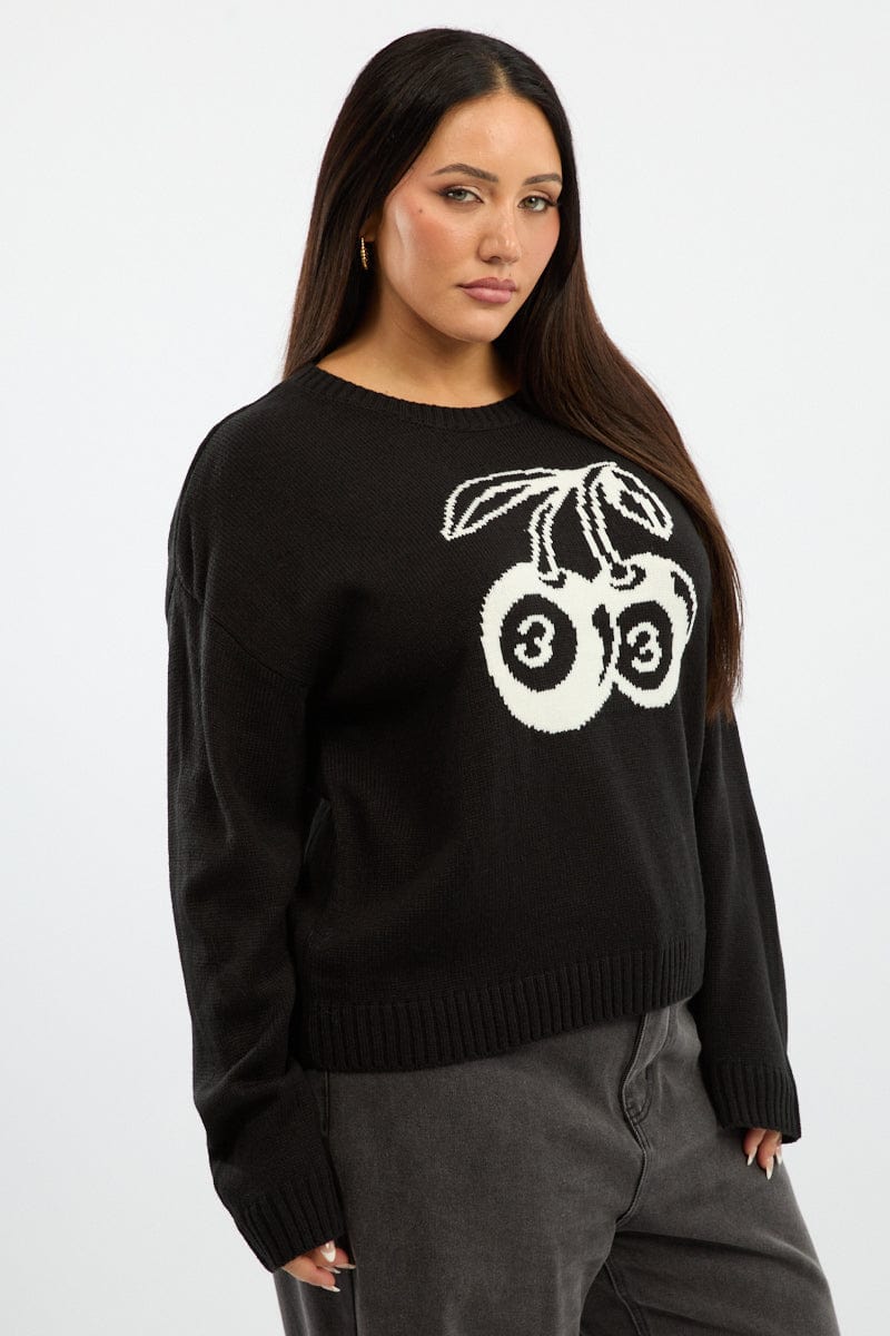 Black Cherry Knit Top Long Sleeve for YouandAll Fashion