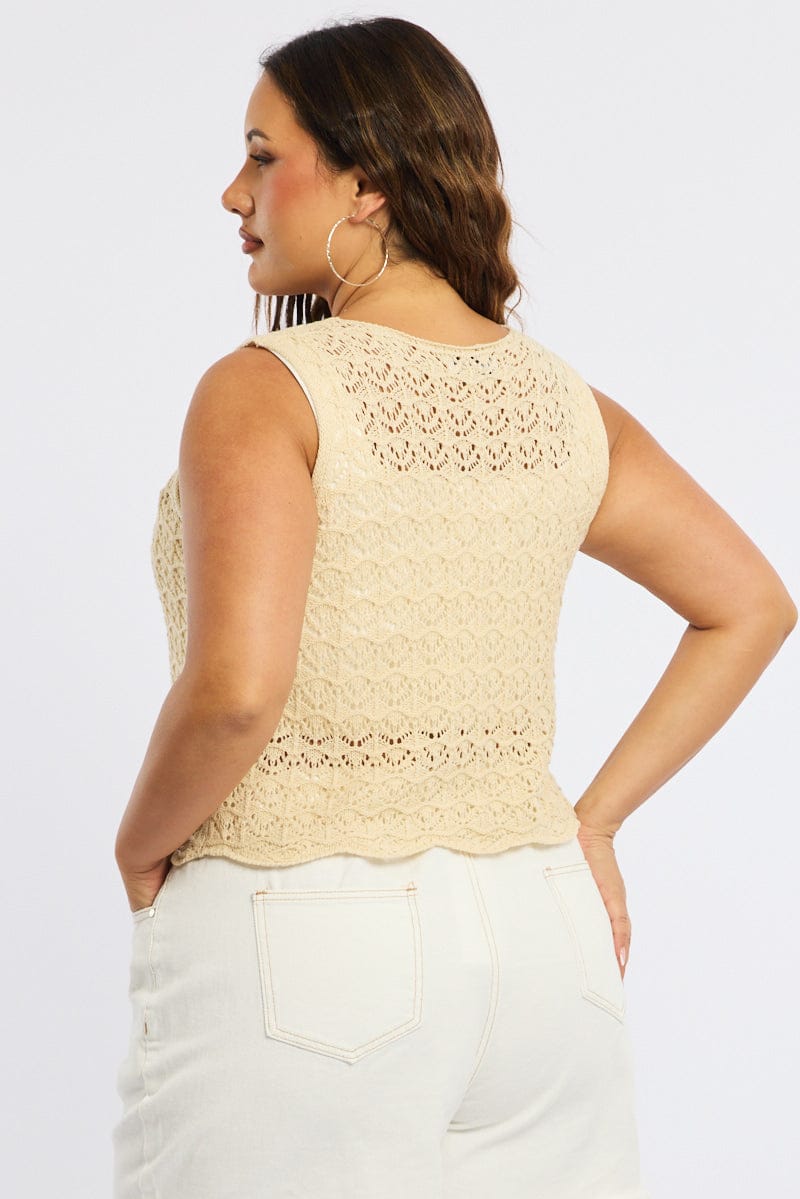 Beige Crochet Knit Vest Tie Up for YouandAll Fashion