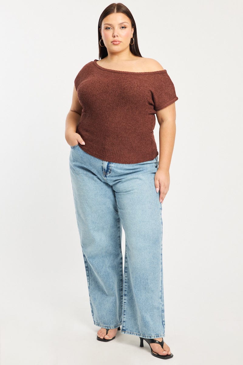 Brown Asymmetrical Knit Top for YouandAll Fashion