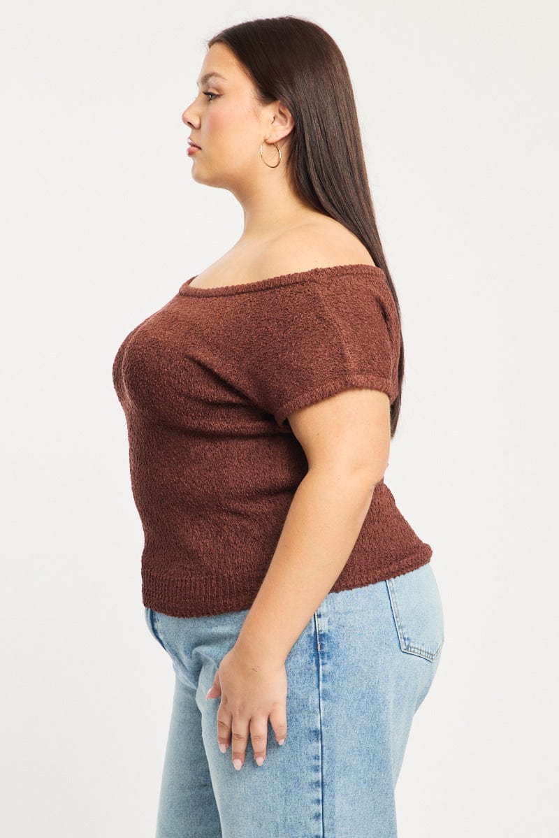 Brown Asymmetrical Knit Top for YouandAll Fashion