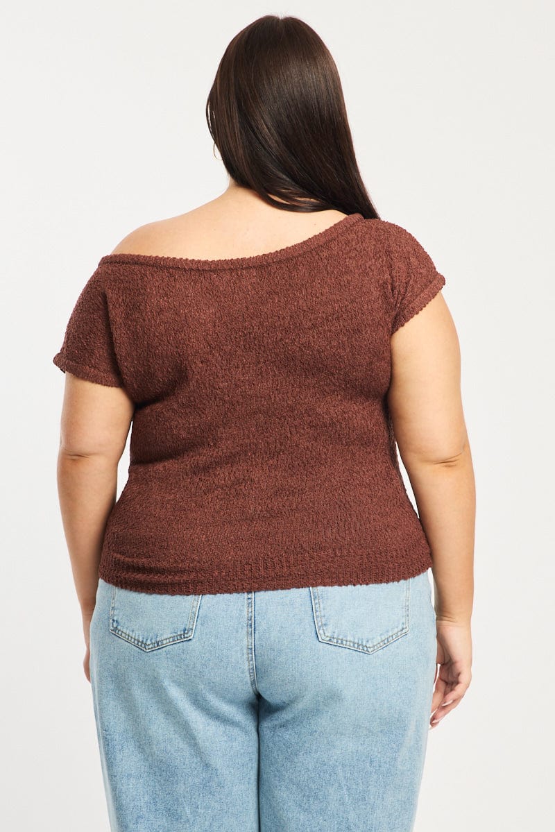 Brown Asymmetrical Knit Top for YouandAll Fashion