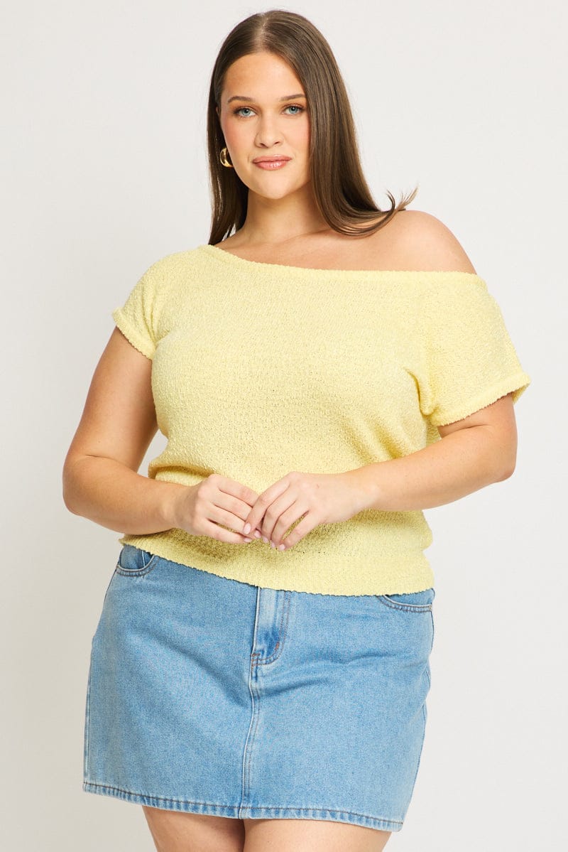 Yellow Asymmetrical Knit Top for YouandAll Fashion