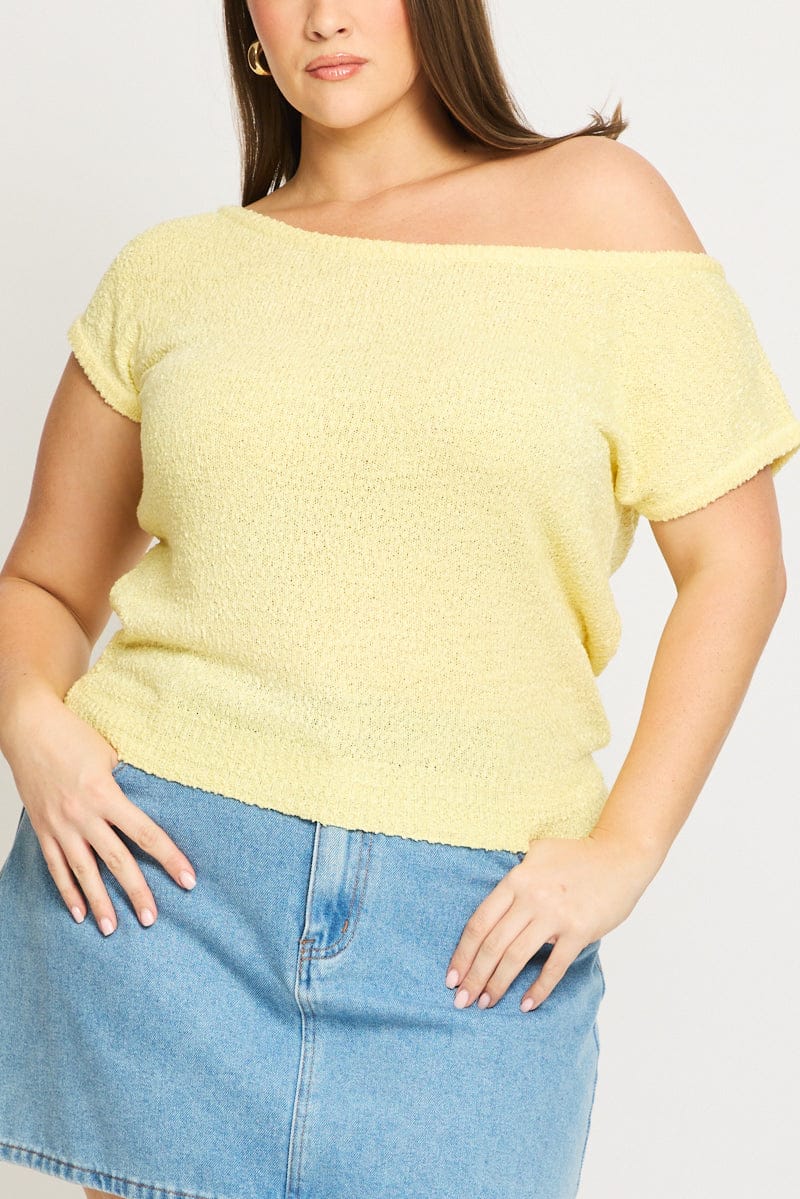 Yellow Asymmetrical Knit Top for YouandAll Fashion