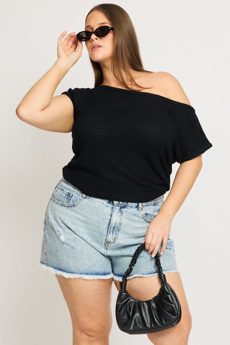 Black Asymmetric Knit Top for YouandAll Fashion