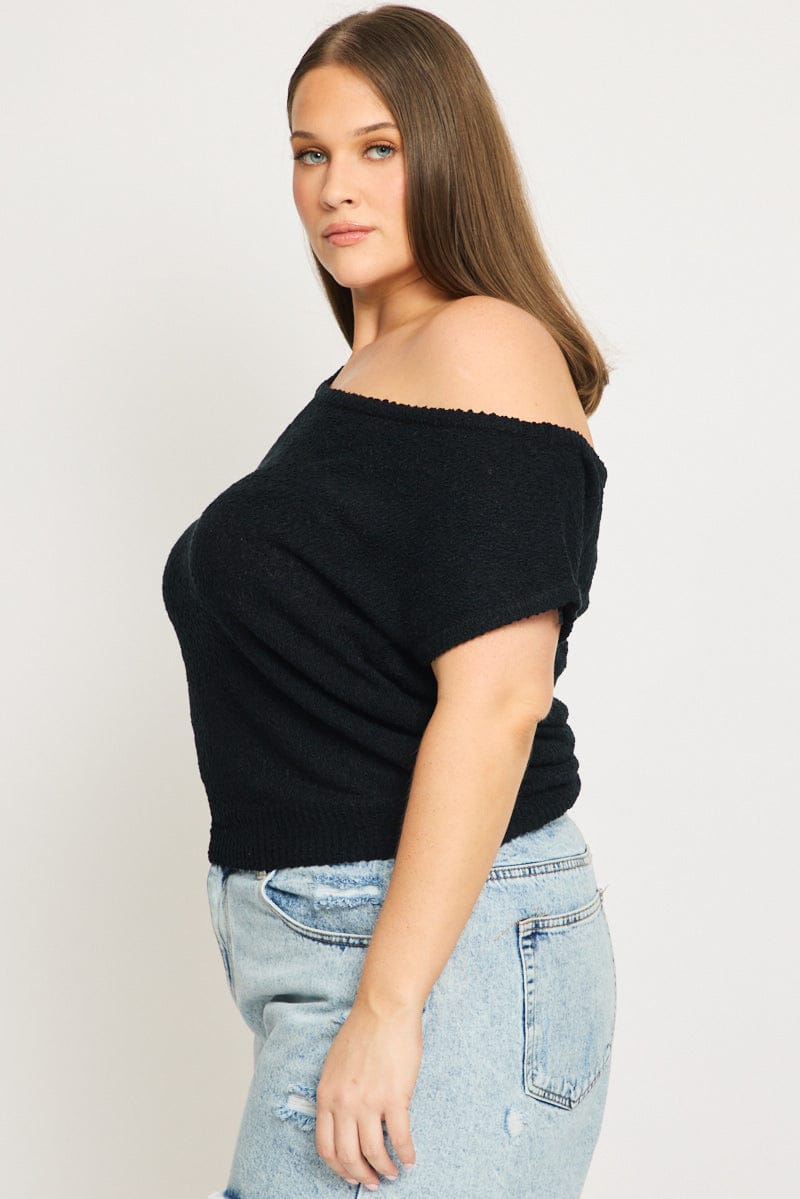 Black Asymmetric Knit Top for YouandAll Fashion
