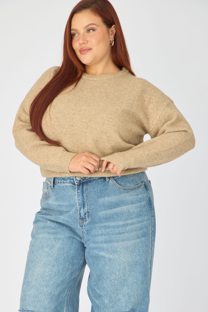 Beige Soft Knit Jumper Long Sleeve for YouandAll Fashion