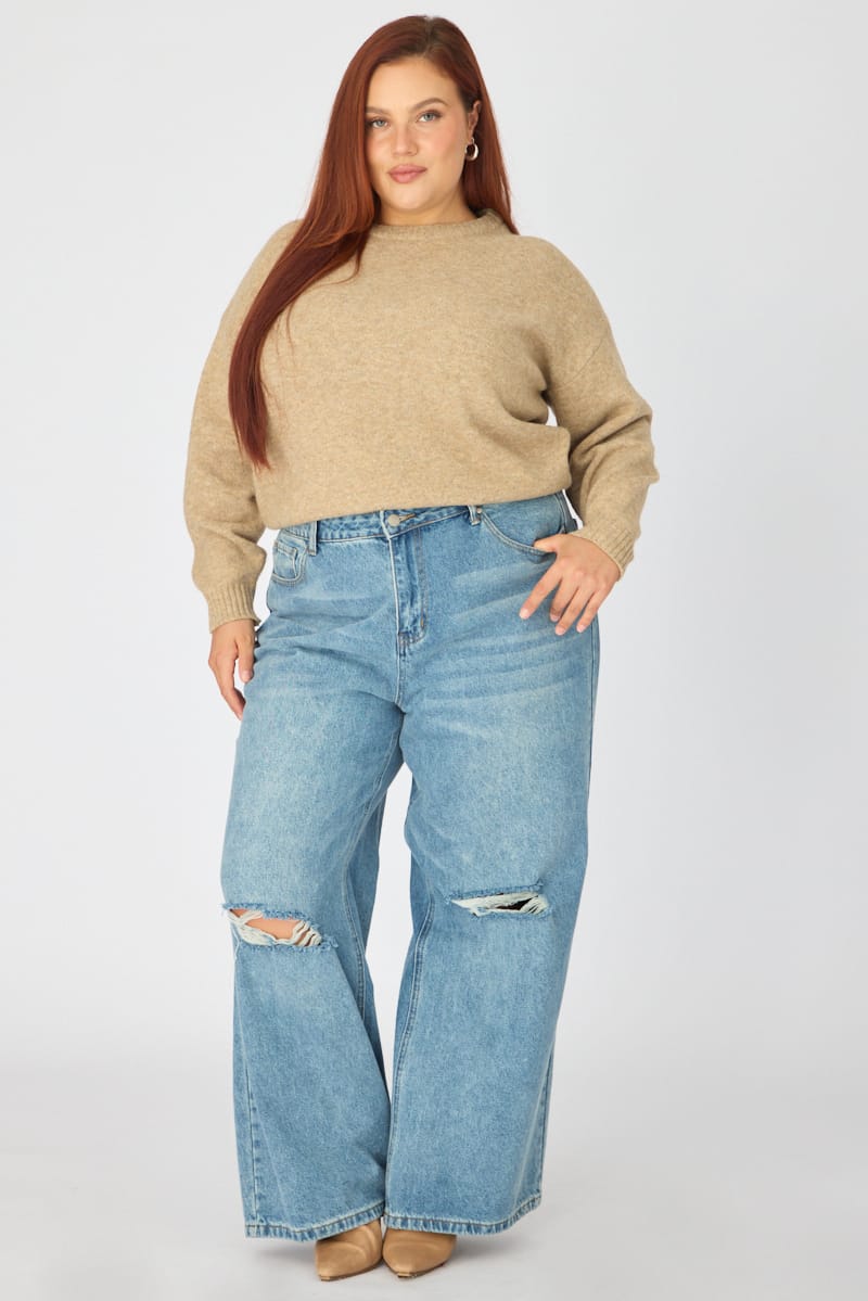 Beige Soft Knit Jumper Long Sleeve for YouandAll Fashion