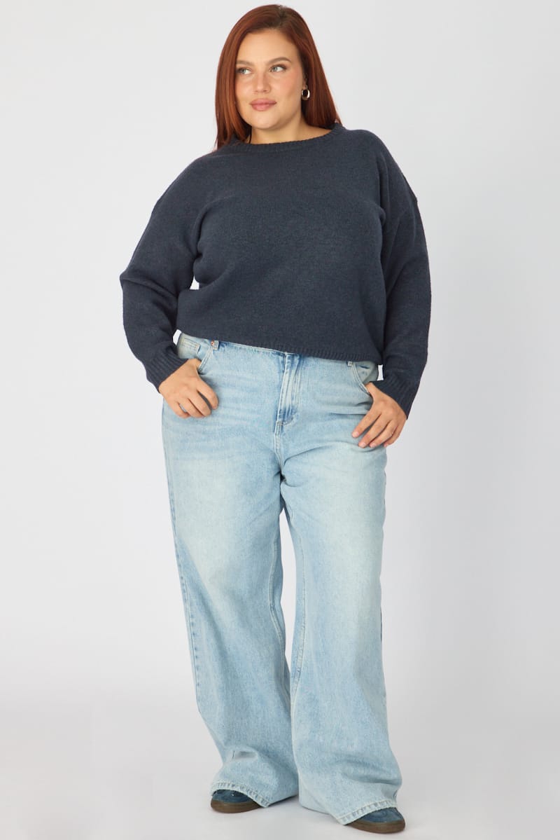 Blue Soft Knit Jumper Long Sleeve for YouandAll Fashion