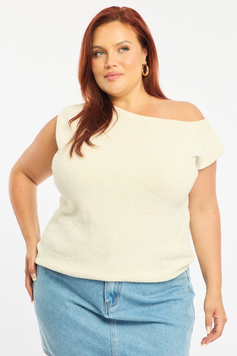 White Knit Top One Shoulder for YouandAll Fashion