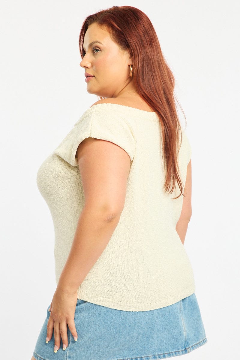 White Knit Top One Shoulder for YouandAll Fashion